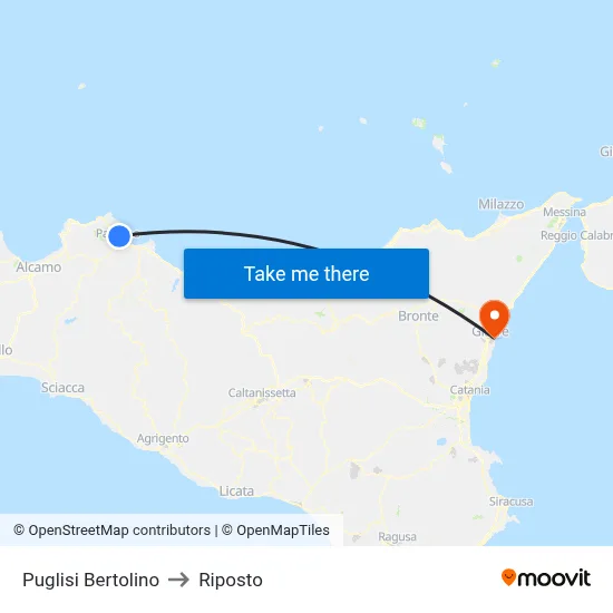 Puglisi Bertolino to Riposto map