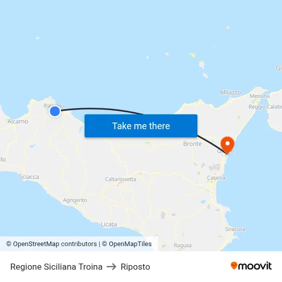 Sicilian Region Troina to Riposto map