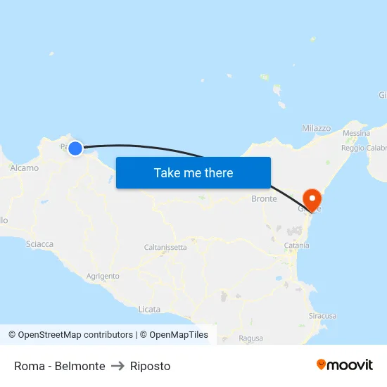Roma - Belmonte to Riposto map