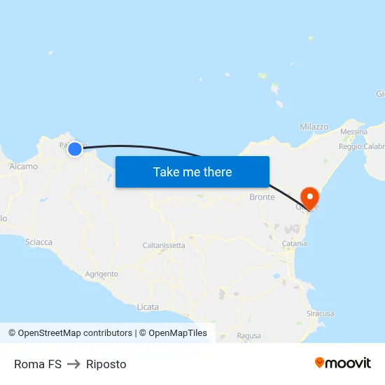 Roma Station to Riposto map