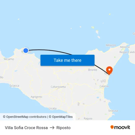 Villa Sofia Red Cross to Riposto map