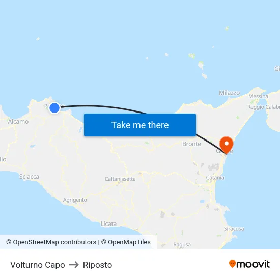 Volturno Cape to Riposto map