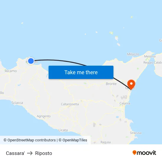 Cassara to Riposto map