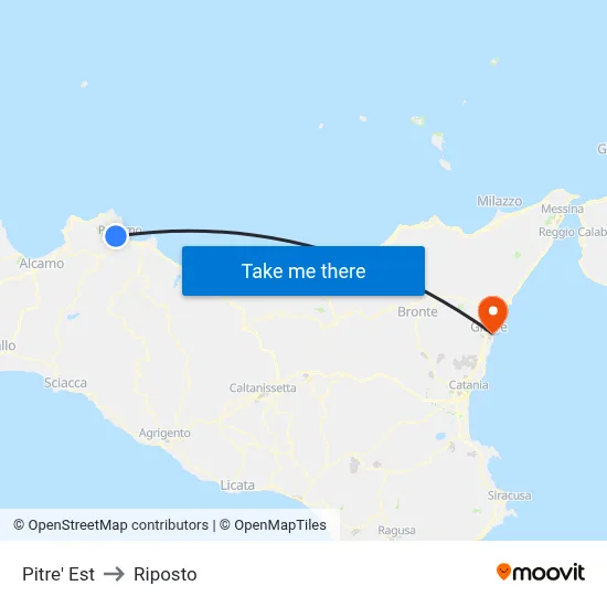 Pitre East to Riposto map