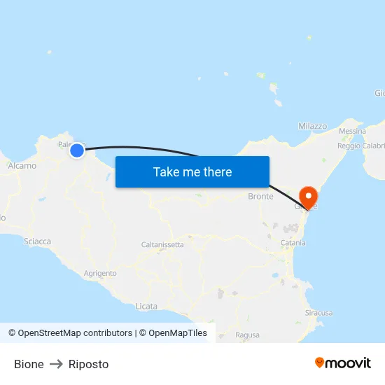 Bione to Riposto map