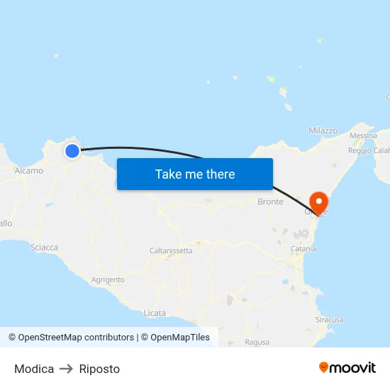 Modica to Riposto map
