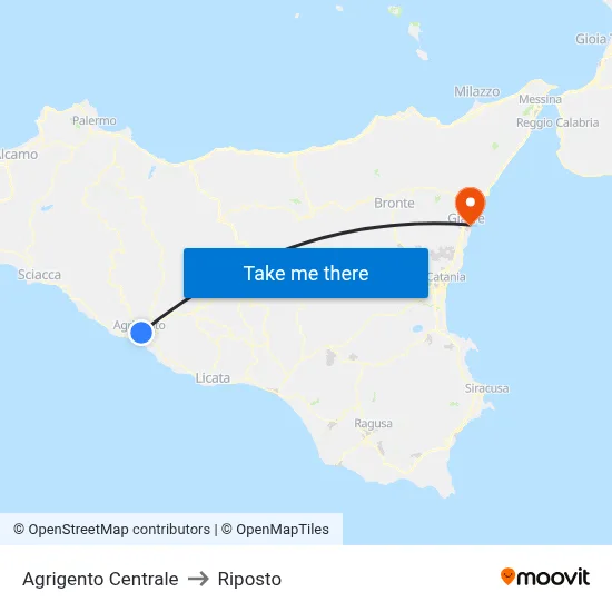 Agrigento Central to Riposto map