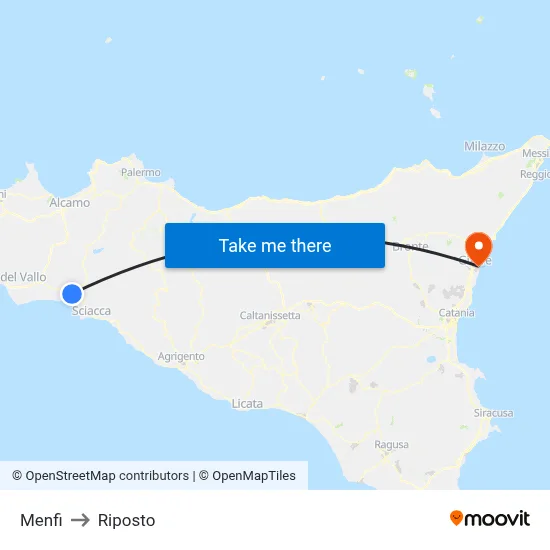 Menfi to Riposto map