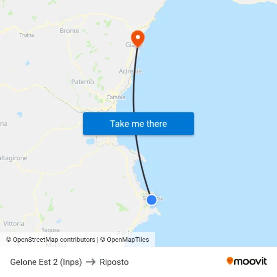 Gelone East 2 (INPS) to Riposto map