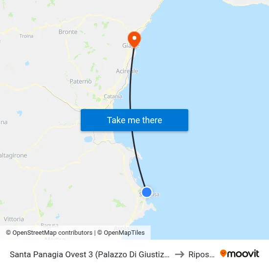 Santa Panagia West 3 (Court of Justice) to Riposto map