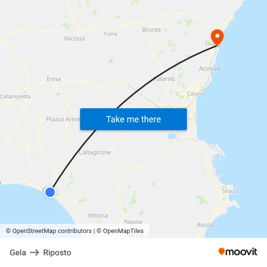 Gela to Riposto map