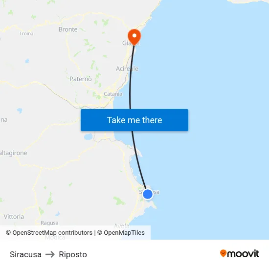 Syracuse to Riposto map