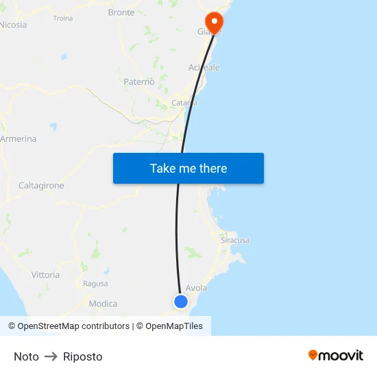 Noto to Riposto map