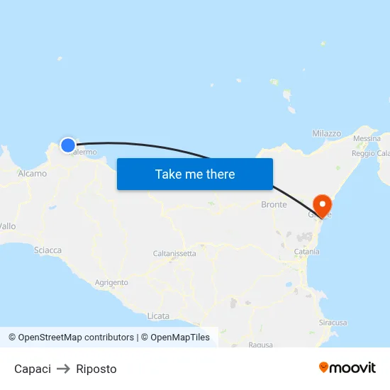 Capaci to Riposto map