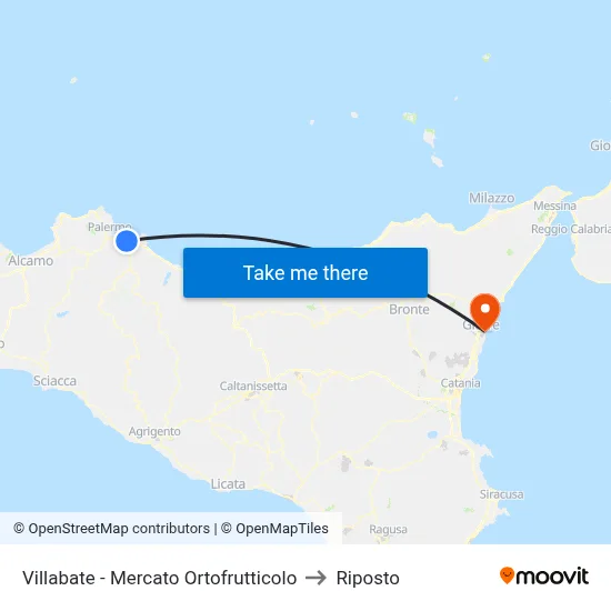 Villabate - Fruit and Vegetable Market to Riposto map