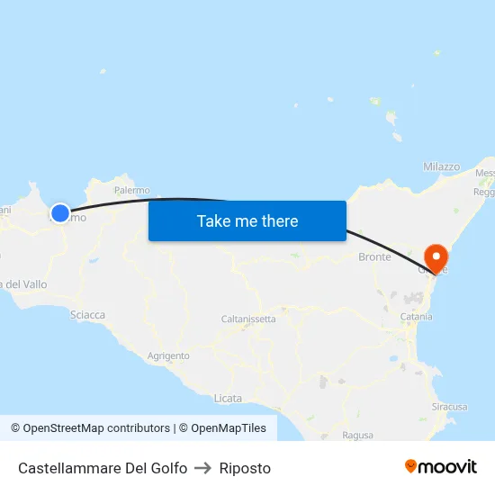 Castellammare Del Golfo to Riposto map