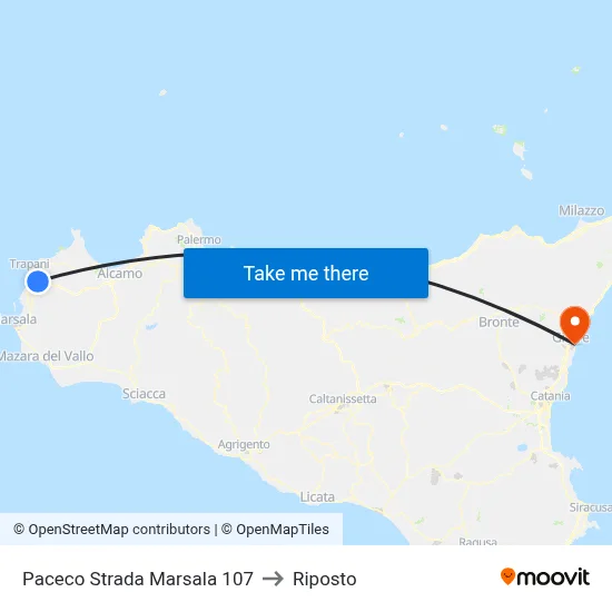 Paceco Marsala Road 107 to Riposto map