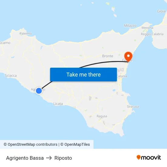 Agrigento Lower to Riposto map