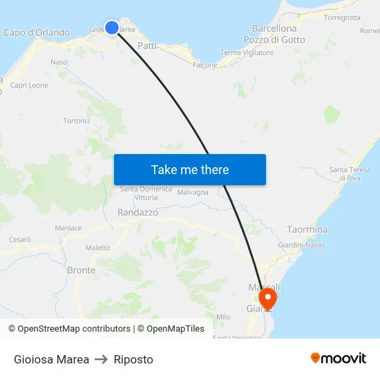 Gioiosa Marea to Riposto map