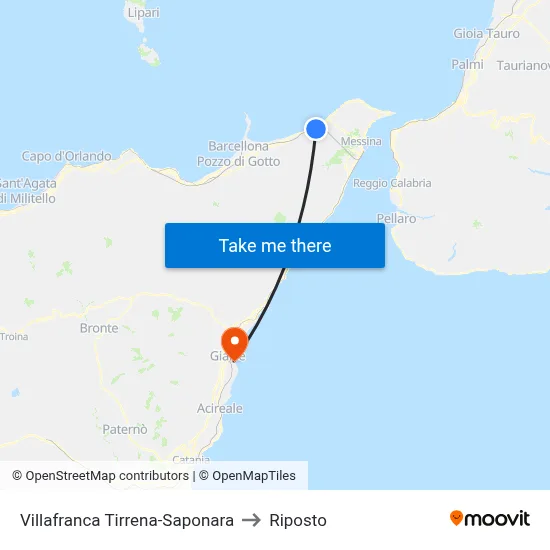 Villafranca Tirrena-Saponara to Riposto map