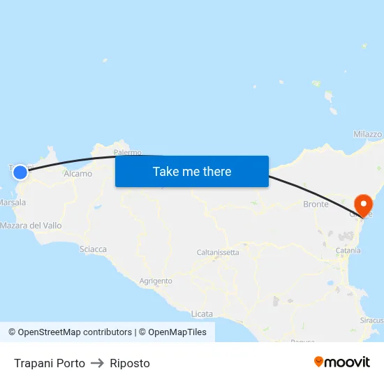 Trapani Port to Riposto map