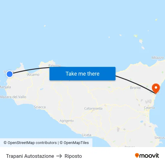 Trapani Autostazione to Riposto map