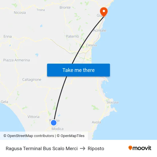 Ragusa Bus Terminal Freight Yard to Riposto map