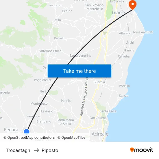 Trecastagni to Riposto map