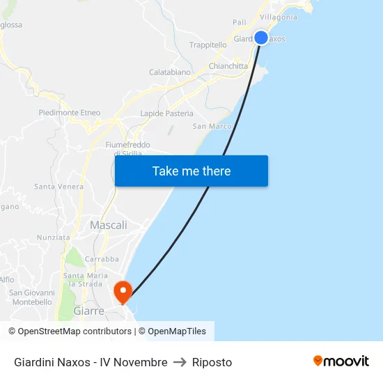 Giardini Naxos - IV November to Riposto map