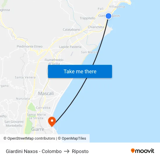 Giardini Naxos - Columbus to Riposto map