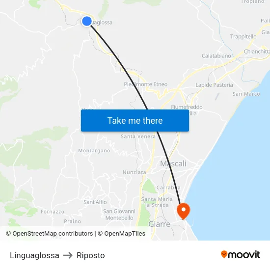 Linguaglossa to Riposto map