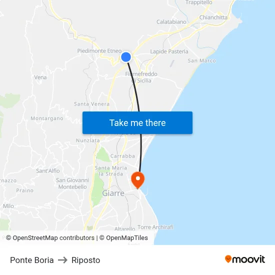 Ponte Boria to Riposto map