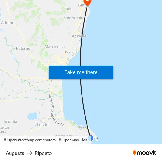 Augusta to Riposto map