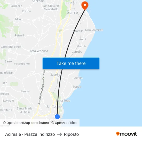 Acireale Indirizzo to Riposto map