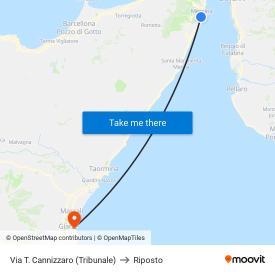 Via T. Cannizzaro (Tribunale) to Riposto map