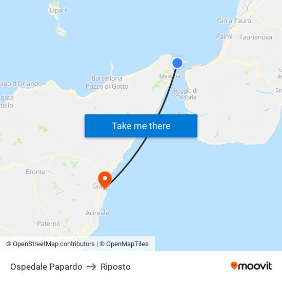 Ospedale Papardo to Riposto map