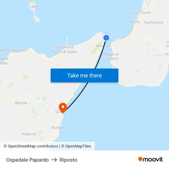 Ospedale Papardo to Riposto map