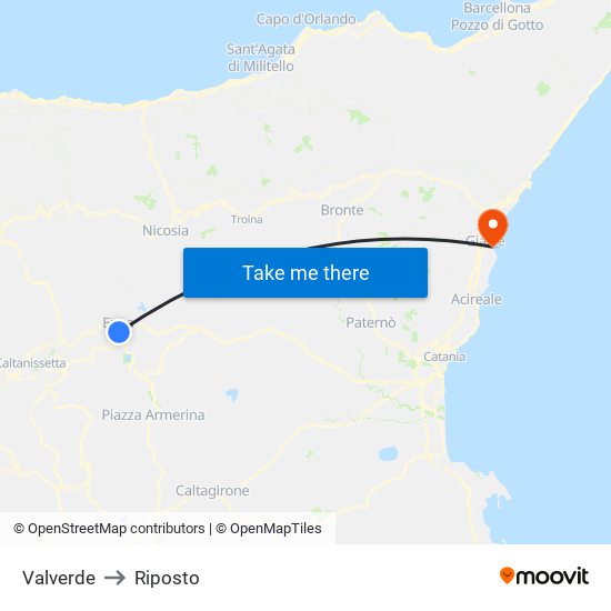 Valverde to Riposto map