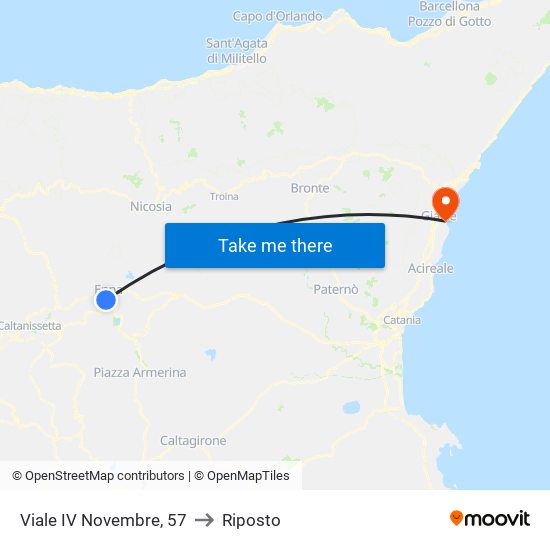 Viale IV Novembre, 57 to Riposto map