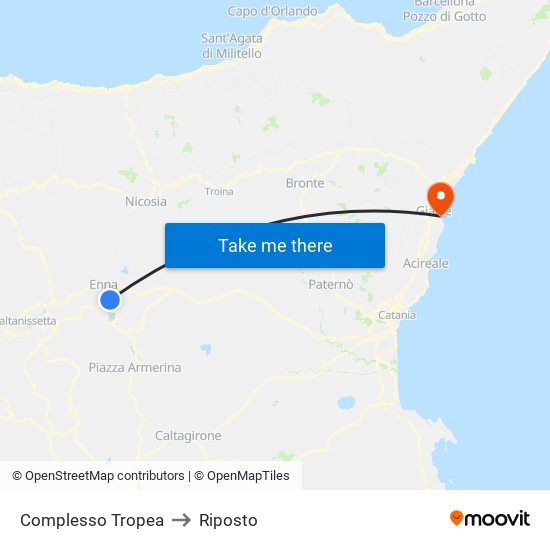 Complesso Tropea to Riposto map