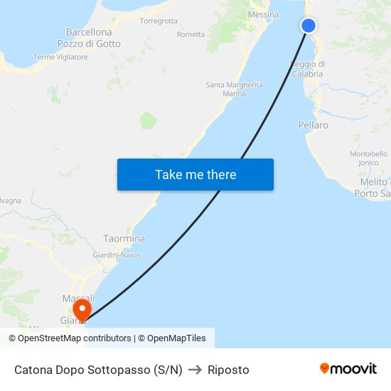 Catona  Dopo Sottopasso (S/N) to Riposto map