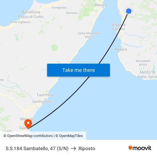 S.S.184  Sambatello, 47 (S/N) to Riposto map