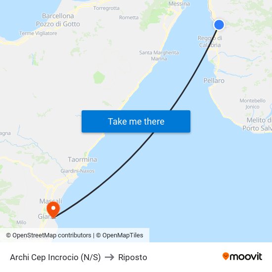 Archi Cep  Incrocio (N/S) to Riposto map