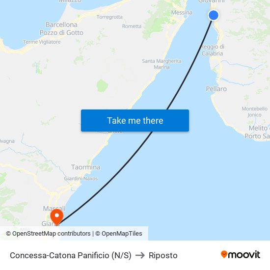 Concessa-Catona  Panificio (N/S) to Riposto map