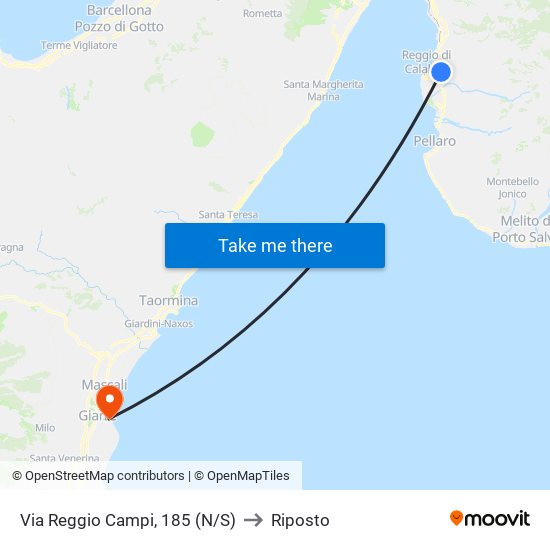 Via Reggio Campi, 185  (N/S) to Riposto map