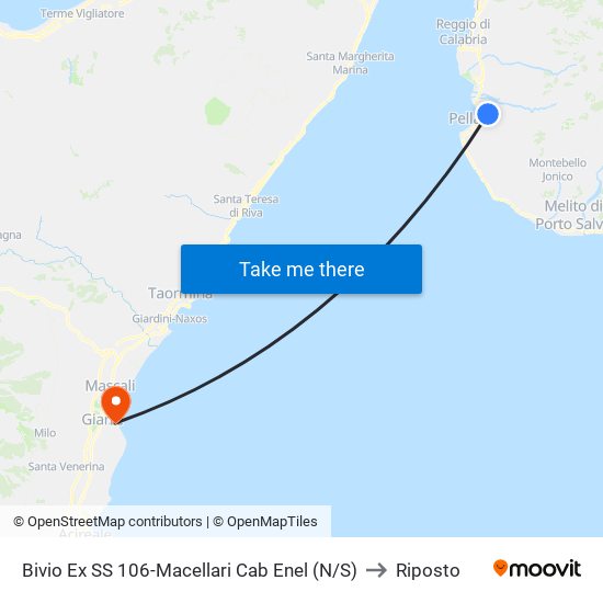Bivio Ex SS 106-Macellari Cab Enel (N/S) to Riposto map