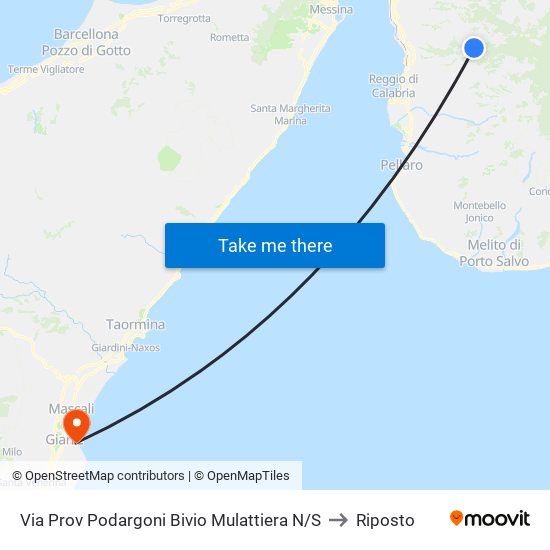 Via Prov Podargoni  Bivio Mulattiera N/S to Riposto map