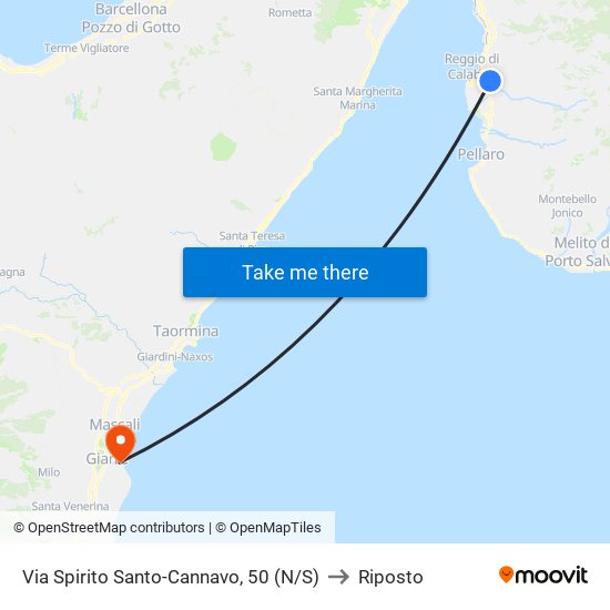 Via Spirito Santo-Cannavo, 50 (N/S) to Riposto map