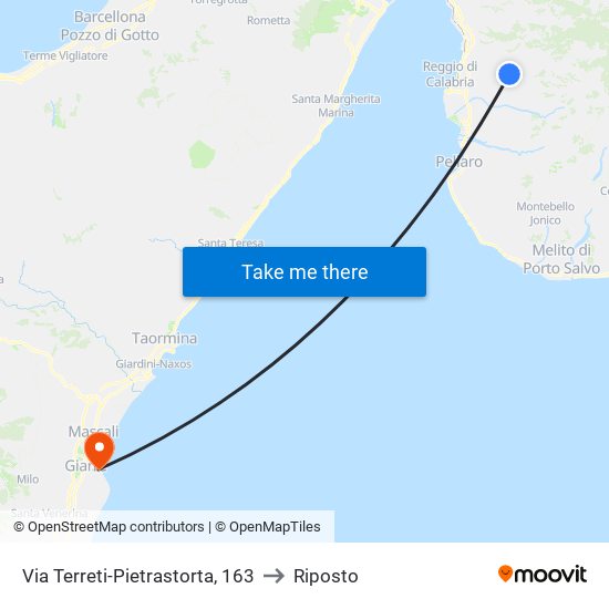 Via Terreti-Pietrastorta, 163 to Riposto map