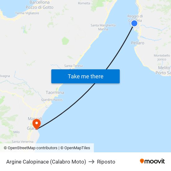 Argine  Calopinace (Calabro Moto) to Riposto map